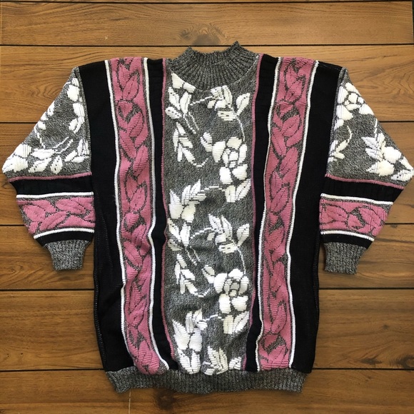 Vintage Sweaters - Vintage Floral Knit Sweater Flower